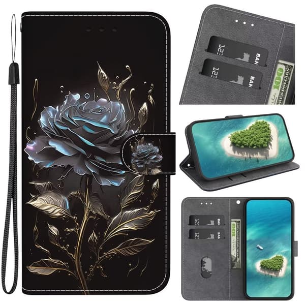 Wallet Case Samsung Galaxy A55 - Black Rose plants and fruit