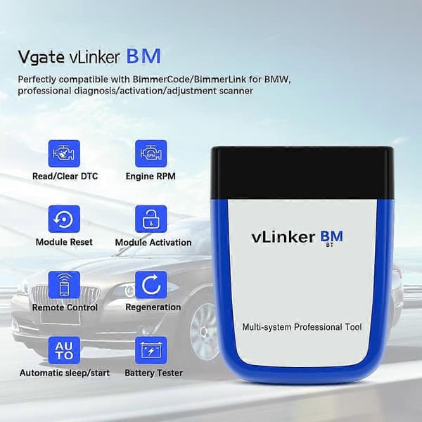 Vgate vLinker BM til BMW Bimmercode Bimmerlink Bluetooth 3.0 elm327 Bildiagnostisk Autoscan-værktøj ELM 327 OBD-scanner