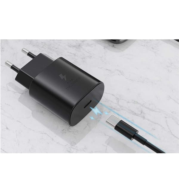 Hurtigoplader 25W kompatibel med Samsung USB-C med 1 meter datakabel + opladerhoved sort 25W