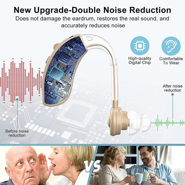 1 paket hörapparater, uppladdningsbara osynliga hörapparater för äldre med brusreducering för hörselskadade vuxna, digital hörapparat Volym Forts.