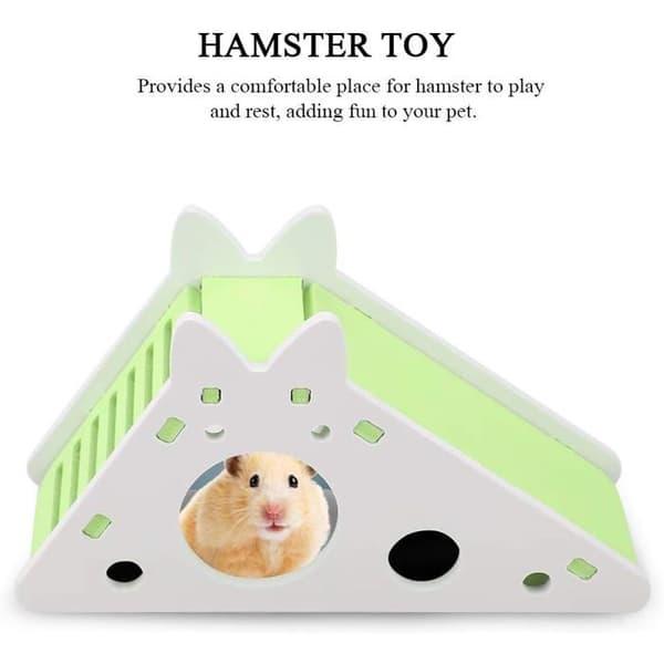 Hamsterlekehus i tre, gjemmested, habitat, rede, monteringstrapp, smådyrstrening (grønn)