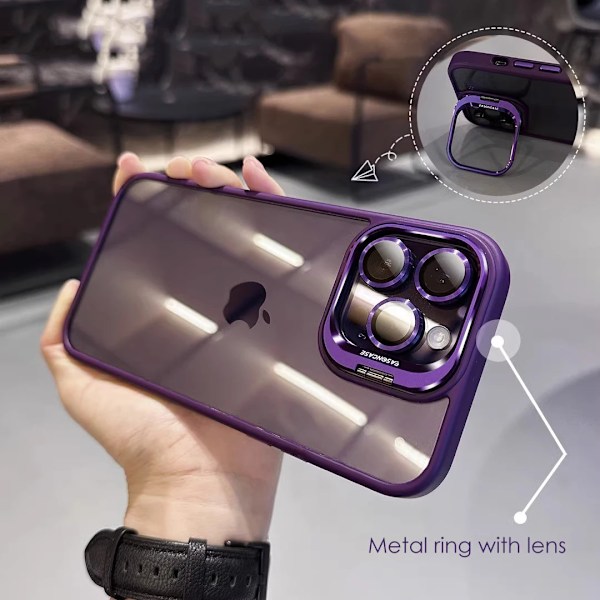 Metall Linsskyddsring Ställ Telefonfodral För IPhone 15 12 13 14Pro Max 11 Kameraglasskydd Transparent Stötsäkert Skal Lätt Purpl Light Purple For iPhone 12 Pro