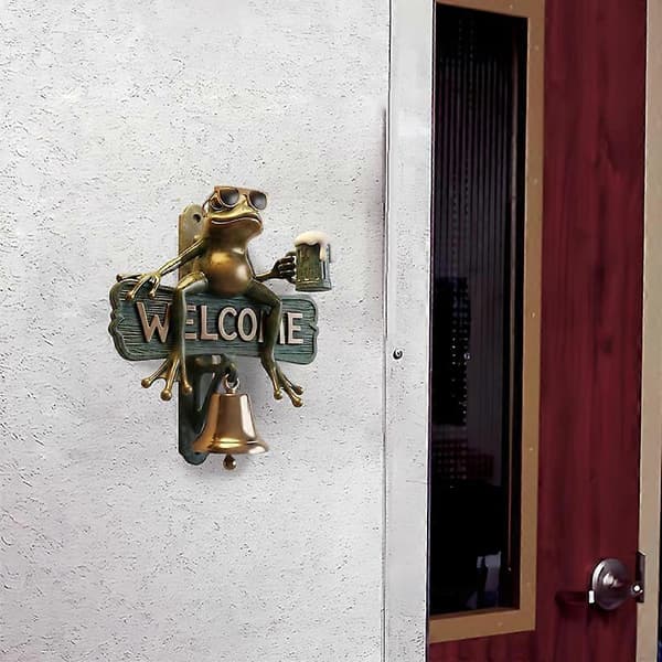 Chill Frog Välkomstdörrklocka, Chill Frog Välkomstskylt Handmålad Öl-Drickande Groda Med Solglasögon