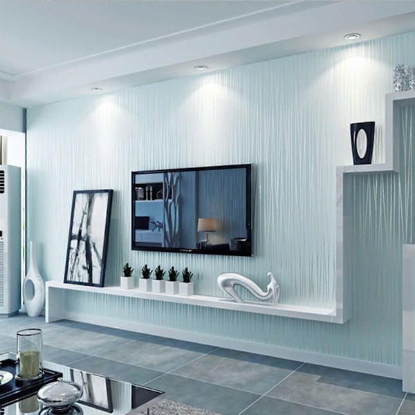 53X910cm Moderne Ikke-vevd Tapetrull Glitter Stripe Teksturert Flocking Stripete Veggbelegg For Soverom Stue Blue