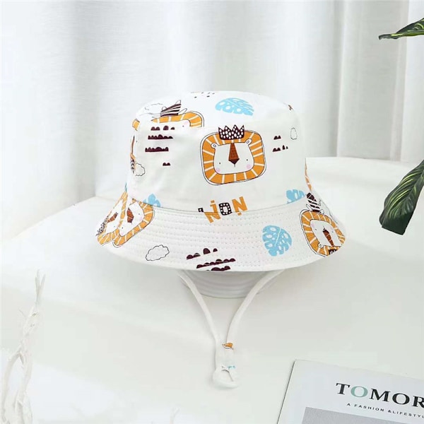 Sommar Panama Baby Flickor Hattar Tecknade Pojkar Fiskarhatt Baby Solhatt Utomhus UV Hinkhatt Småbarn Barn Panama Solkeps cartoon lion 52(1-3 years old)