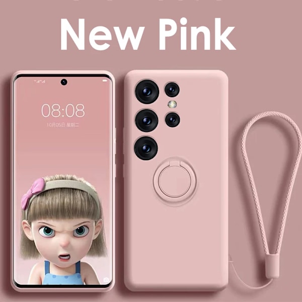 Nestemäinen silikonirengaskotelo, yhteensopiva Samsung Galaxy S23 Ultran kanssa, 360 suojaava pehmeä kangaspuhelinkuori S23Plus S22 Ultra S21Ultra Pink Pink NEOPRENE