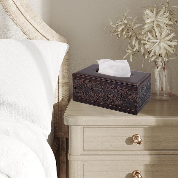 1 st Antik PU Läder Tissue Box Hållare Omslag Rektangulär Servettfodral Dispenser, Hemmakontor Bil Tissue Box med Ma