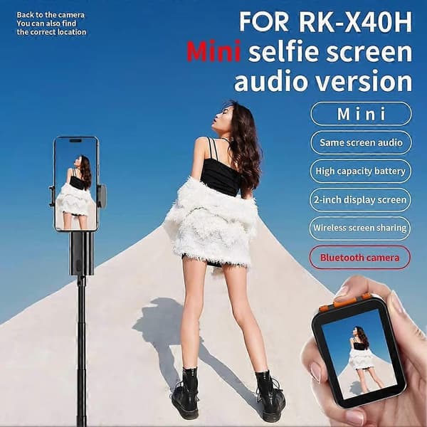 RK-X40H trådløs selfie-skærm til iPhone og Android Bluetooth fokusjustering til vlogging sort Black