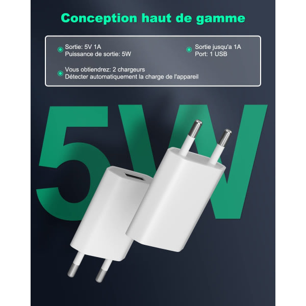 2-pak USB-oplader, strømadapter til iPhone 1