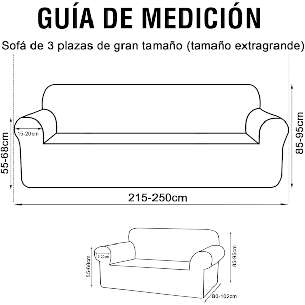 Justerbara 3- och 2-sits Sofföverdrag, Stort 3-sits Sofföverdrag, Stretch Sofföverdrag, Soffskydd, Slitstarkt Elastiskt Sofföverdrag, Grå Grey Large 3-seater (215-250 cm)