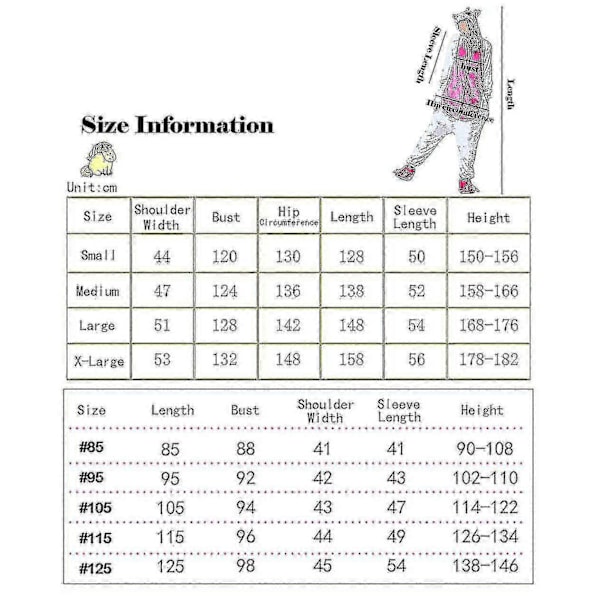 Storörad Kanin Kostym Pyjamas Onesie Kigurumi Jumpsuit Sovkläder Djur Hoodie För Vuxna Barn 85