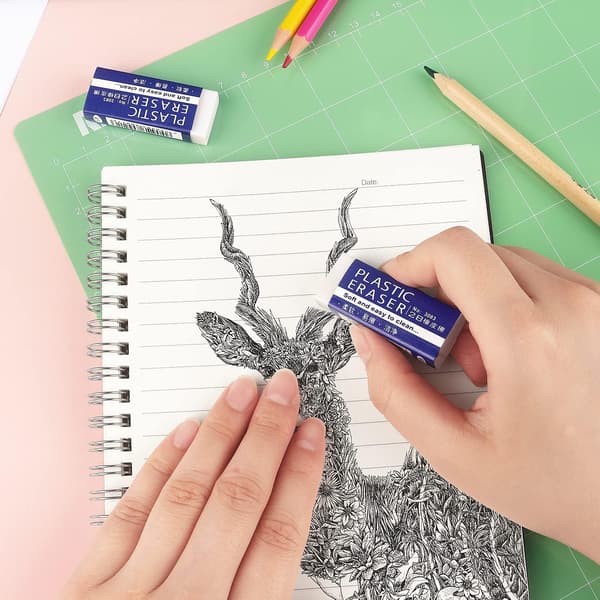 Pack of 10 White 2B Soft Erasers, Plastic Erasers, Good for School Beginners, Primary School, Drawing, Sketching, Pen Writing, Office Use