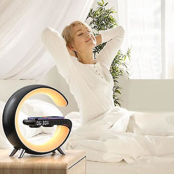 Intelligent Atmosfär LED Bluetooth Högtalare Sänglampa Smart Trådlös Laddare Black