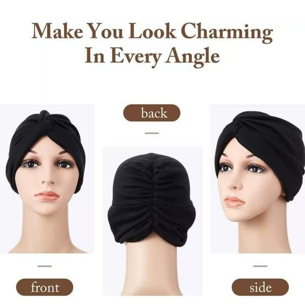 XJYDNCG Sateng Natthårhette, Elastisk Vridt Front Turban for Kvinner, Svart
