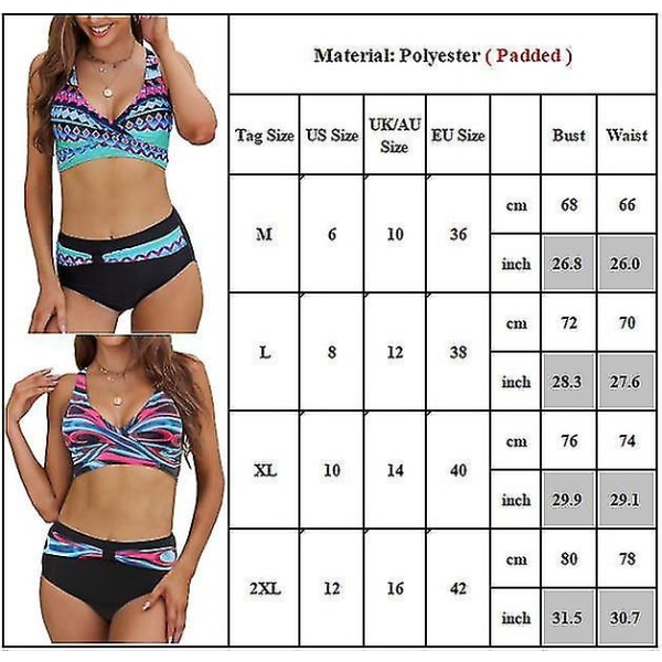 Lady Swimwear Vadderade BH-byxor Bikini Set Baddräkt B 2XL