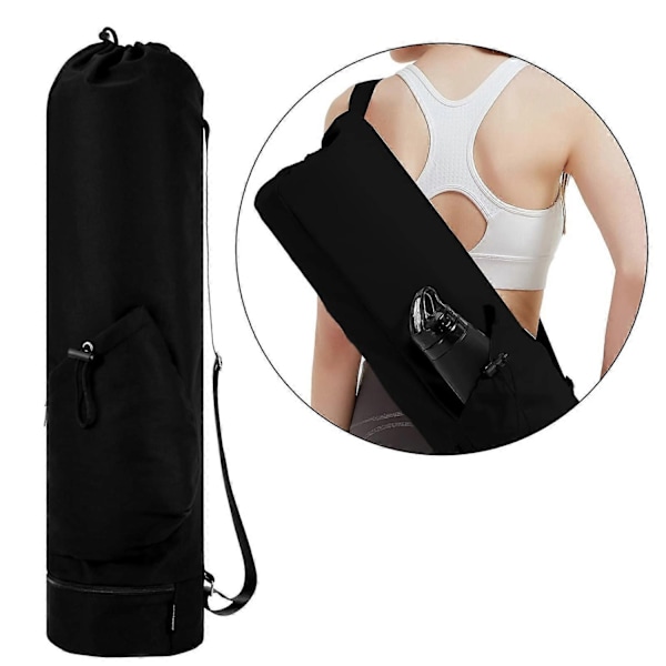 Yoga Matta Väska Axelväska Dragkedja Fitnessväska Tränings Yoga Matta Hållare Bärväska för Träning Träning Gym Vuxna-WELLNGS Black