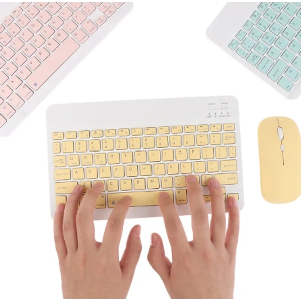Universellt trådlöst tangentbord med Bluetooth, mus för iPad, surfplattor, bärbara datorer, smarttelefoner med USB-kabel Rosado