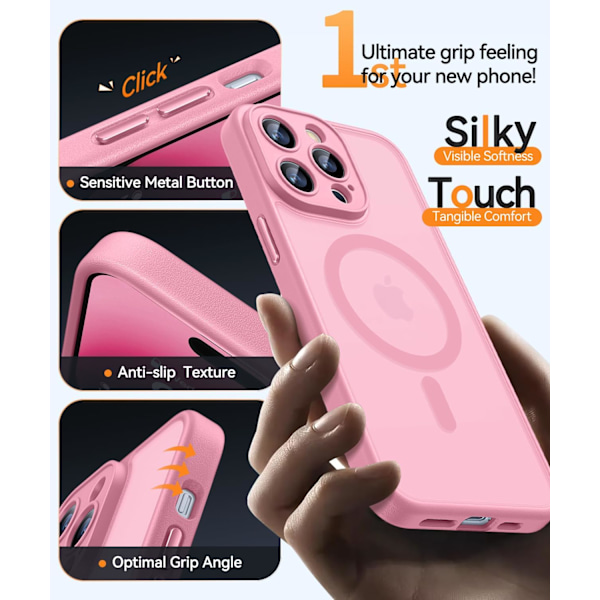 Magnetisk deksel for iPhone 16 Pro Max med full kamerabeskyttelse [Kompatibel med MagSafe] [Transparent matt] Beskyttende telefondeksel, Lilla Rosa Pink iPhone 14 Pro