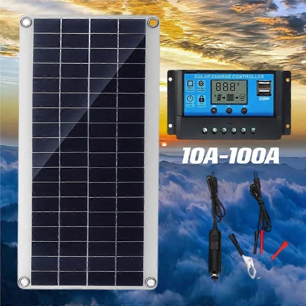 300w 12v Solcellepanel, Solcellepanelsett, Batteriladersett med 20-100A Solcelleladeregulator for Bobil Yacht Utendørs Hage 40A Controller