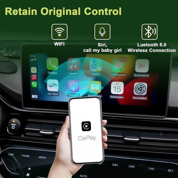 Langaton CarPlay-sovitin, CarPlay USB-dongle, 2-in-1 langaton CarPlay-sovitin autoon ja Android Autoon, 5G WiFi, Plug & Play