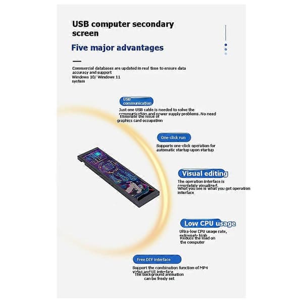 9,2-tommers IPS USB sekundærskjerm Turing Smart Screen CPU GPU RAM dataskjerm for PC-overvåking og visning Black