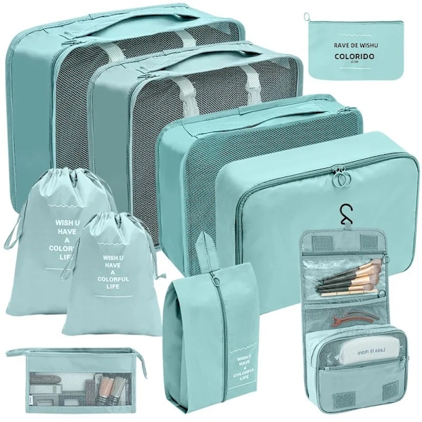 7/8/9/10 Delars Set Reseorganisatör Förvaringsväskor Resväska Packningskuber Set Fodral Bärbar Bagage Kläder Sko Ordning Påse Vikbar 10 pcs Lake Blue