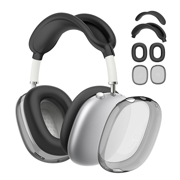 Beskyttelsessett for AirPods Max, Beskyttelsesfilm for hodebøyle + TPU-beskyttelsesfilm + Silikonøreputer, Svettebestandig tilbehør (Svart) black