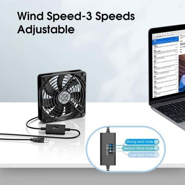 120mm USB-blæser Lydløs Tre Hastigheder Justerbar PC-blæser 12cm Blæser 5v til PC/TV-boks/AV-skab/PS4.