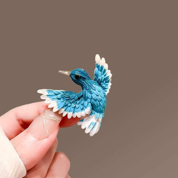 Julegave blå kolibri brosje