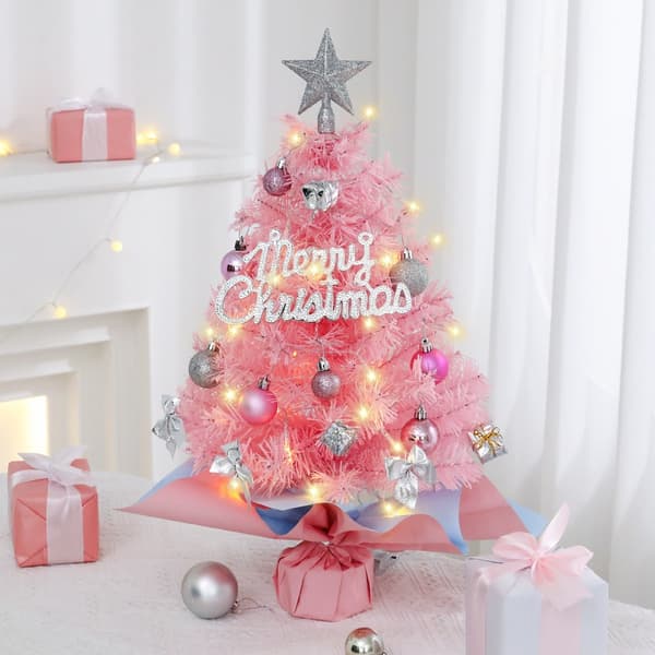 Small Christmas Tree with Lights, 60 cm Artificial Mini Christmas Tree Table Decoration, for Christmas Home Kitchen Dining Table Decor