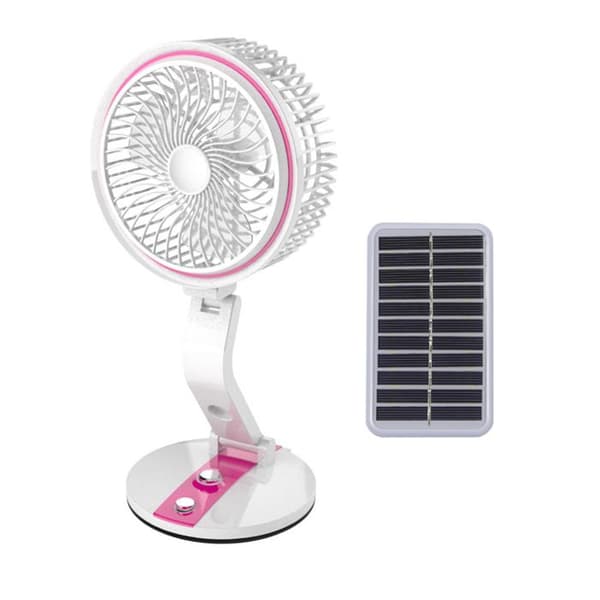 1 sammenklappelig ventilator, USB genopladelig, solpanel, 360° LED-lampe, 80° vinkel, skrivebord.