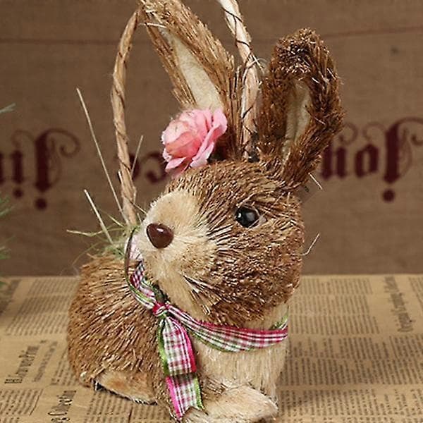 Artificial Straw Eggshell Easter Bunny Figurines Handmade Woven Rabbit Desk Decorations Crafts Garden Party Decorations Home