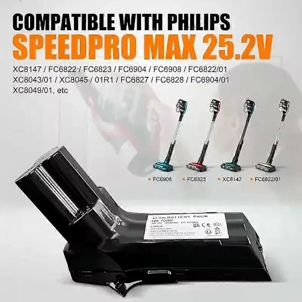 Gælder for Philips SpeedPro Max Aqua Stick Ledningsfri 25.2V Udskiftningsbatteri Støvsuger XC8055/01 XC8045/01 XC8043/01 XC8347/01 XC8349/01 2500mAh