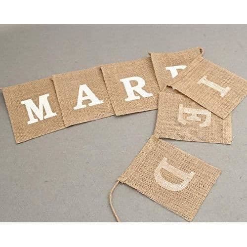 Freessom Just Married Banner Girlander - 3m - Jute Stoff - Elegant Bryllupsdekorasjon