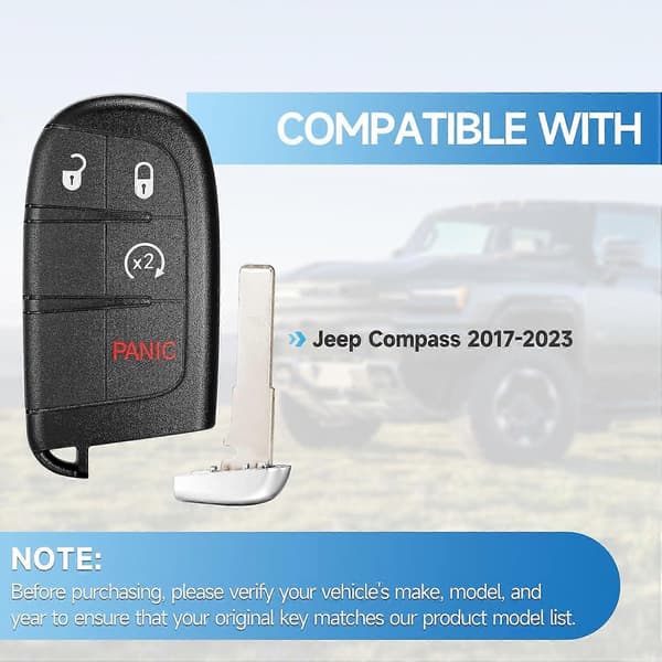 Nøglebrik erstatning til Jeep Compass 2017 2018 2019 2020 2021 2022 2023 Smart