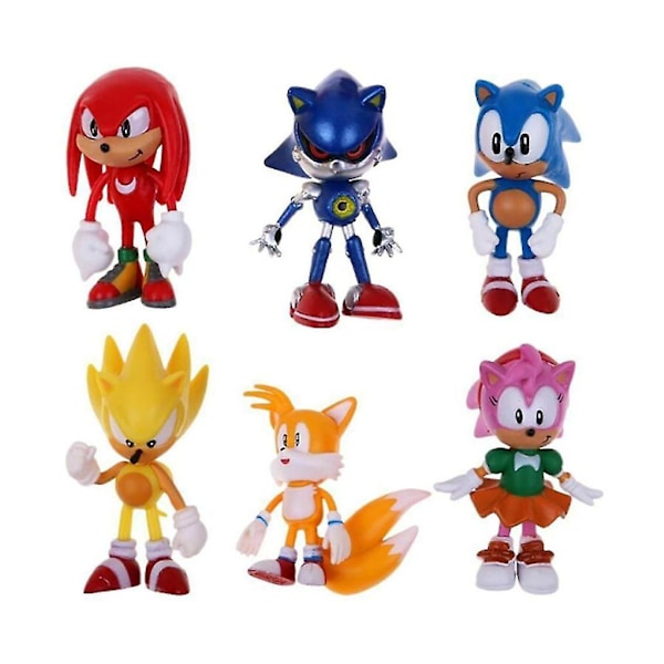 6 st Sonic The Hedgehog Actionfigur Modell Barn Leksak Dockfigur Present