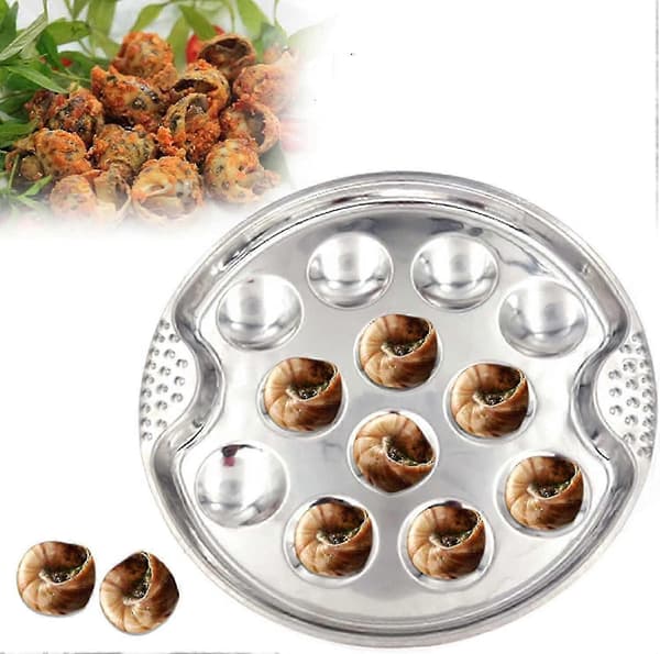 Rustfri stål escargot tallerken med 12 huller - Snegleserveringsfad & tangsæt til mad