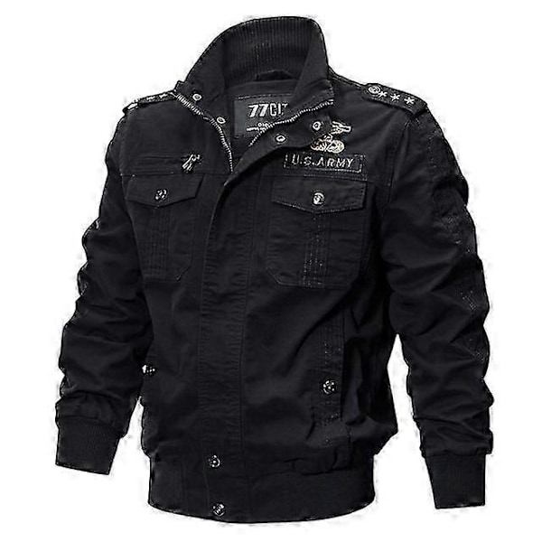 Plus Size Militær Bomber Jakke Mænd Forår Efterår Casual Multi-lomme Pilot Jakker Mandlig Hær Cargo Flyverjakker Herrejakker M-6xl 4xL  For  87.5Kg Black 1218
