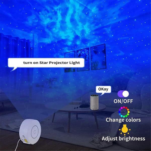 Smart Galaxy Projector LED Stjernenattlys, Nebula Taklampe App- og Stemmekontroll White