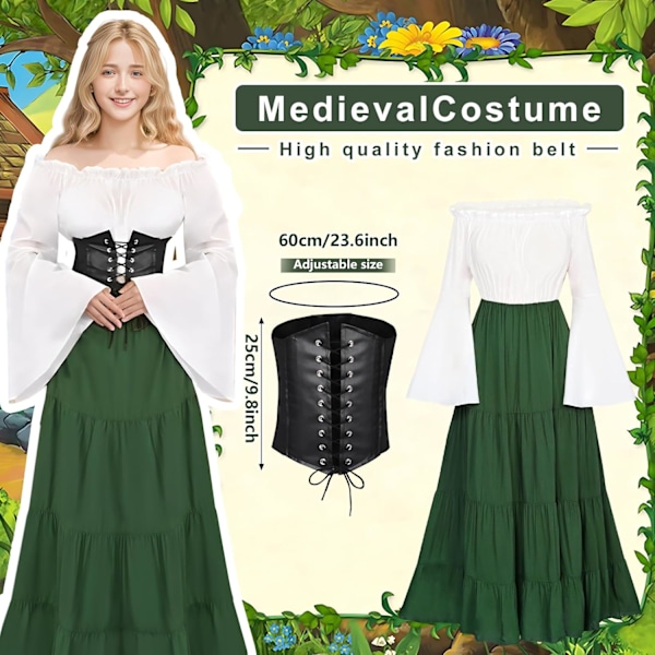 Middelalderkostume til kvinder, middelalderkjole til kvinder med hætte, lange ærmer, lang kjole, cosplay-kjoler til kvinder til Halloween Select Size