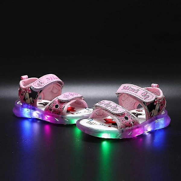 Mickey Minnie LED Ljussandaler Fritidsskor Flickor Sneakers Prinsessa Utomhusskor Barn Lysande Glow Baby Barnsandaler Pink 29-Insole 17.6 cm