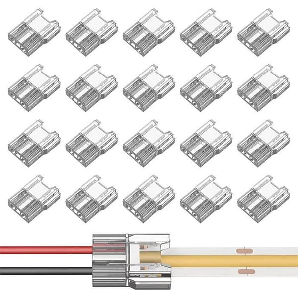 LED Strip Lysforbindere, 60 Stykker, 2 Pin, Gennemsigtig, Loddefri