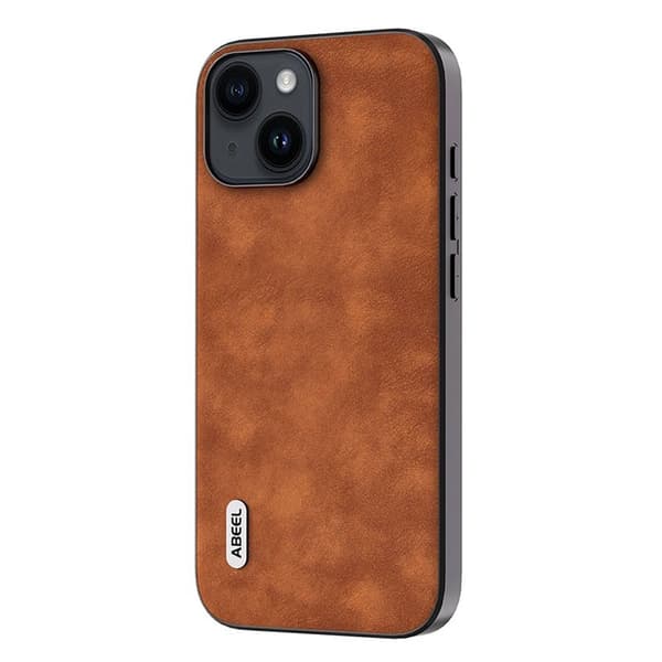 ABEEL Mobilskal till iPhone 15 Plus Texturerat PU-läder Ultratunt Brun