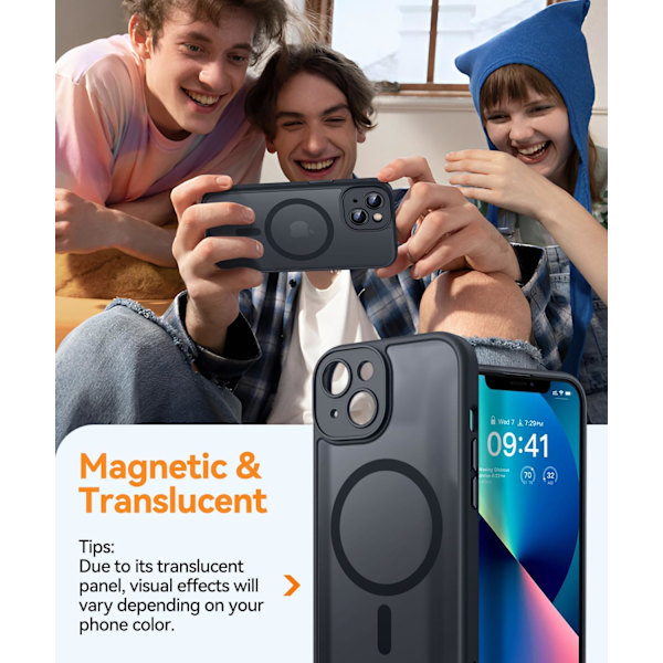 Magnetiskt skal för iPhone 16 Pro Max med fullständigt kameraskydd [Kompatibelt med MagSafe] [Transparent matt] Skyddande mobilskal, Lila Svart Black iPhone 13