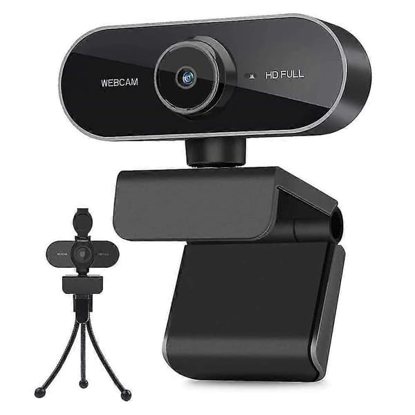 Webcam med mikrofon, Full HD 1080p webcam videokamera til computere pc bærbar desktop, USB plug and play, konference studie, møde, videoopkald