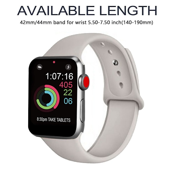 Sportband kompatibel med klocka 42-44 mm, mjuk silikonersättningsband, sportband kompatibel med iWatch Series 5/4/3/2/1, S/M, M/L-pebble