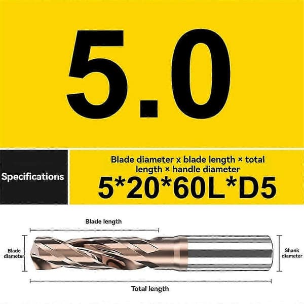 3 stk. solide bor av wolframkarbid for metall, 3,0–5,0 mm diameter