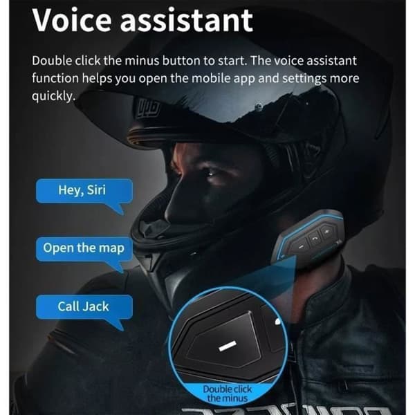 Motorsykkel Bluetooth 5.0 Intercom, Bluetooth Hodesettsett for Motorsykkelhjelm Intercom - Blå/Svart