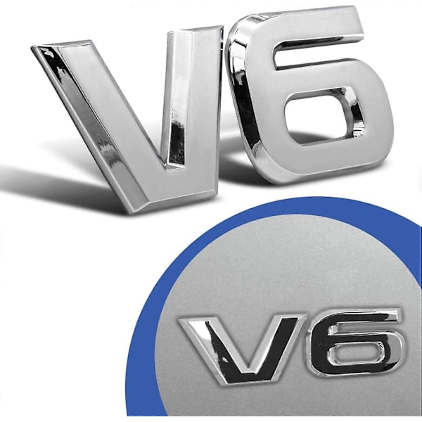 V6 Krom Metall Emblem med 3D Logo for Bil
