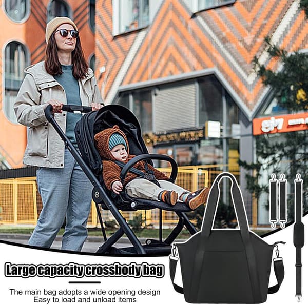Diaper Bag Waterproof PU Leather with Insulation Stroller Organizer Black